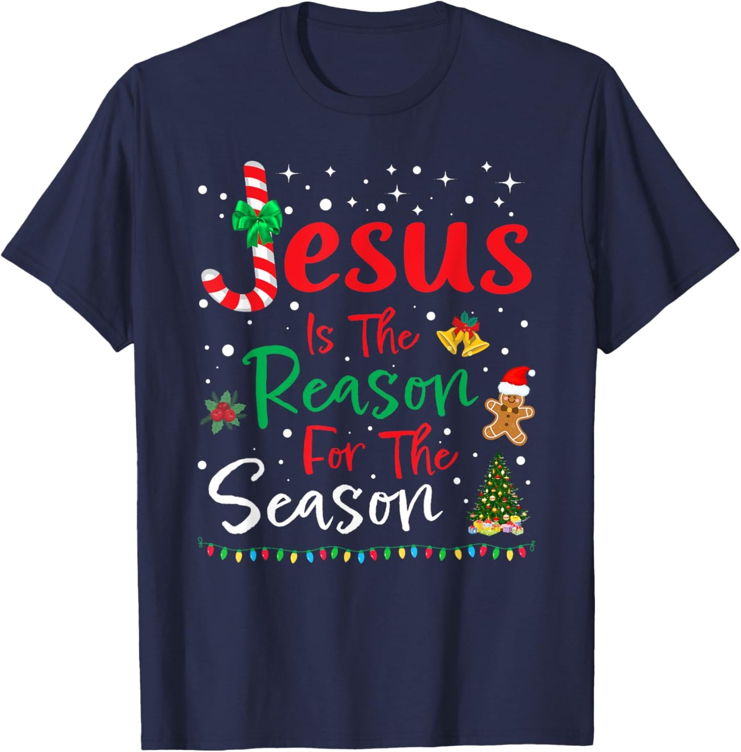Jesus Is The Reason for The Season Christmas Family Pajamas T-Shirt - T-Shirt | Navy