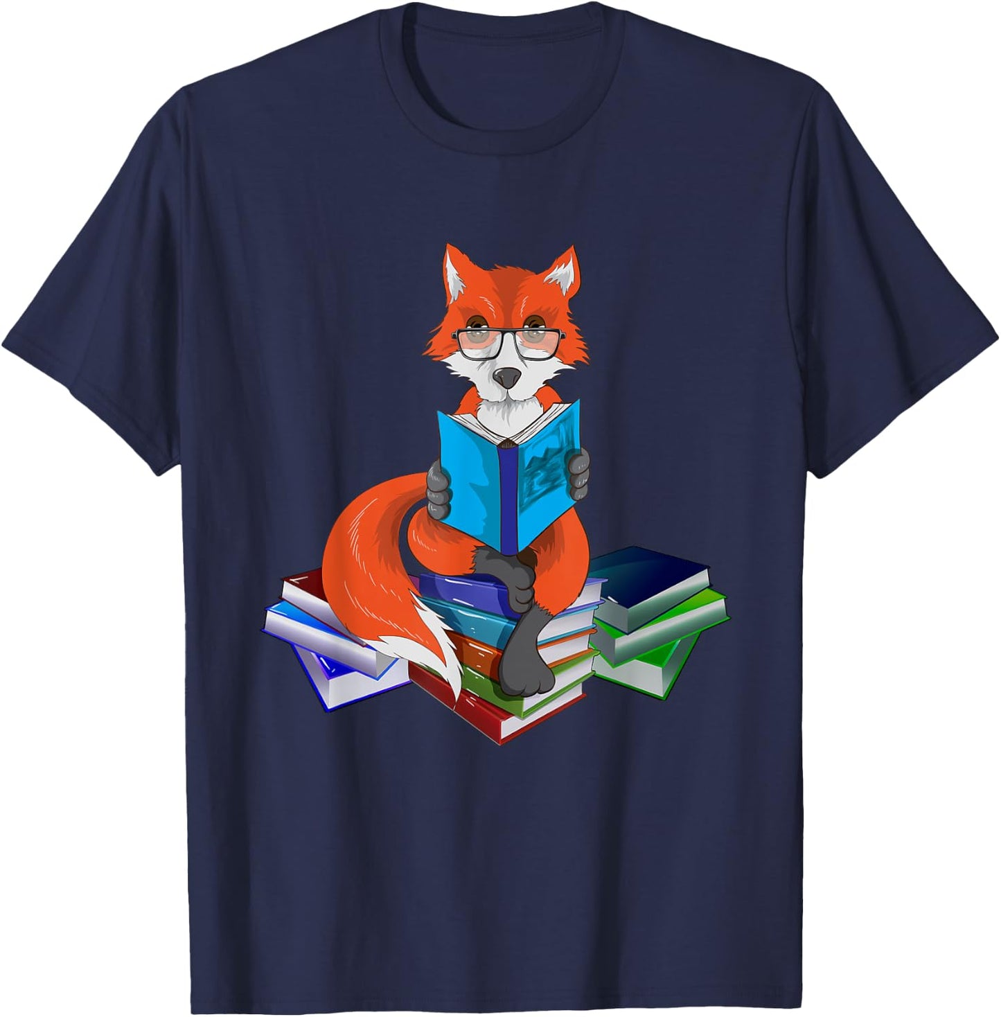 Fox nerd reading books bookworm library book T-Shirt - T-Shirt | Navy