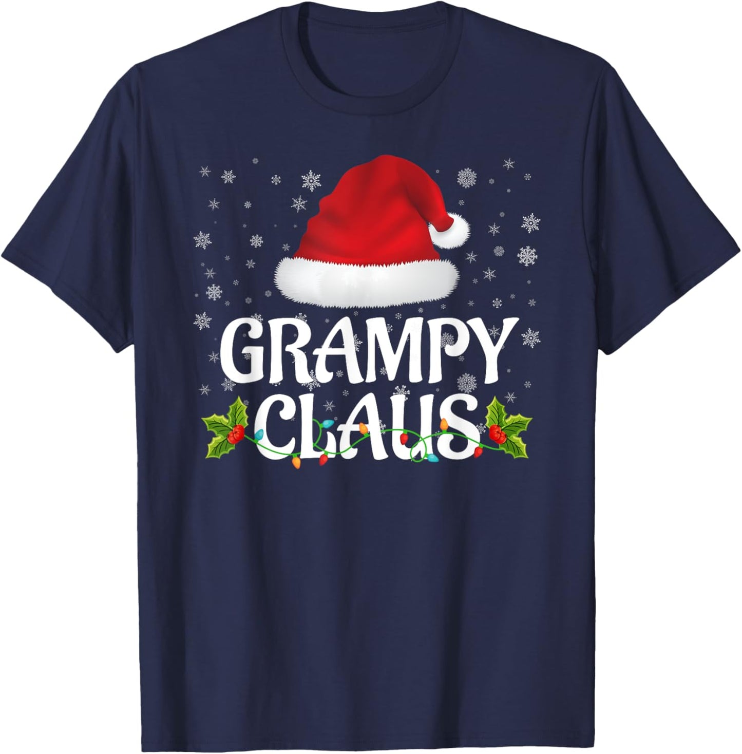 Grampy Claus Christmas Lights Santa Pajama Family Matching T-Shirt - T-Shirt | Navy