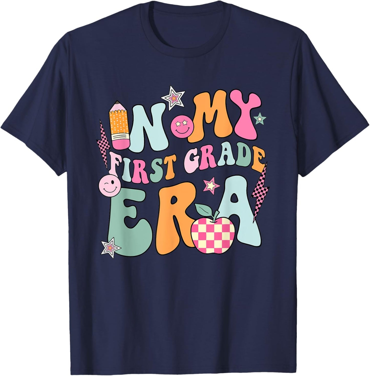 In My First Grade Era Back To School Retro Groovy 1st Grade T-Shirt - T-Shirt | Navy
