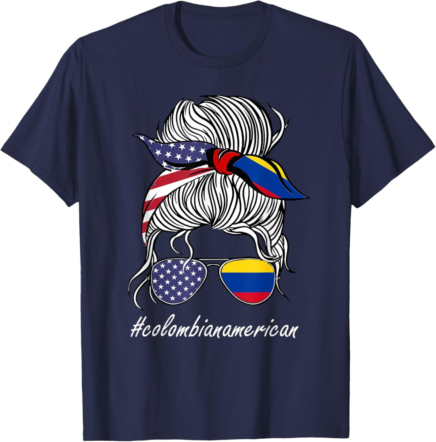 Colombia Women Heritage American Grown Girl Colombia Flag T-Shirt - T-Shirt | Navy