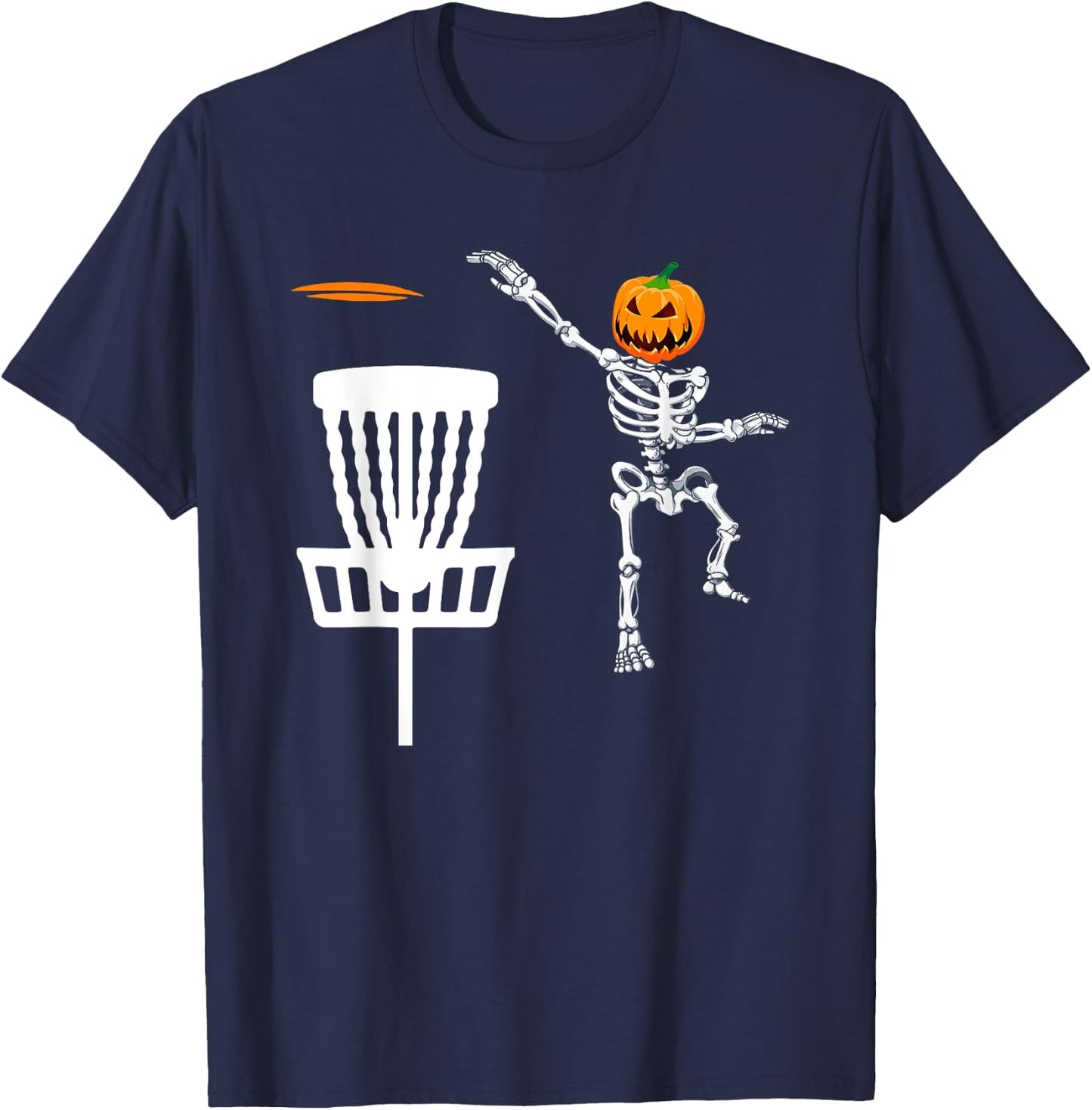 Skeleton Disc Golf Halloween Pumpkin T-Shirt - T-Shirt | Navy
