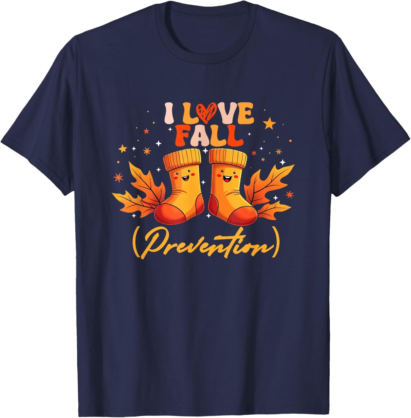 Groovy Retro I Love Fall (Prevention) Safety Nurse Halloween T-Shirt - T-Shirt | Navy