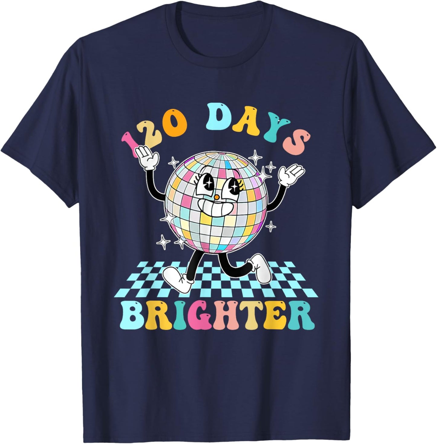 120 Days Brighter Happy 120th Day Of School Groovy Boy Girl T-Shirt - T-Shirt | Navy