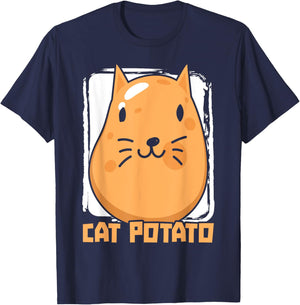 Cat Potato Cat Owner Potato Lover French Fries Potatoes Women Girls Kids T-Shirt - T-Shirt | Navy