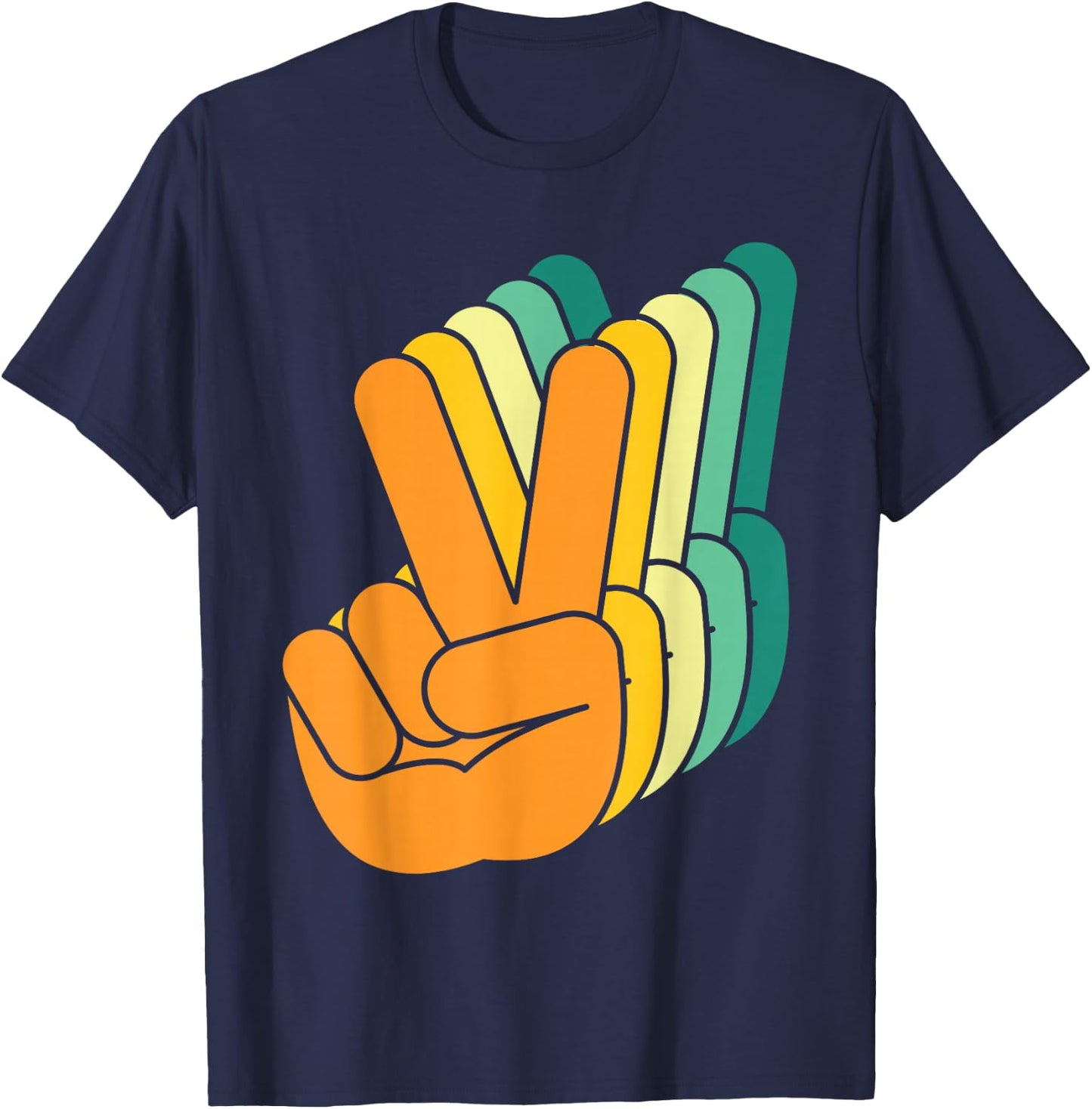 Retro Peace Sign V Fingers Vintage 60s 70s 80s Cool Graphic T-Shirt - T-Shirt | Navy
