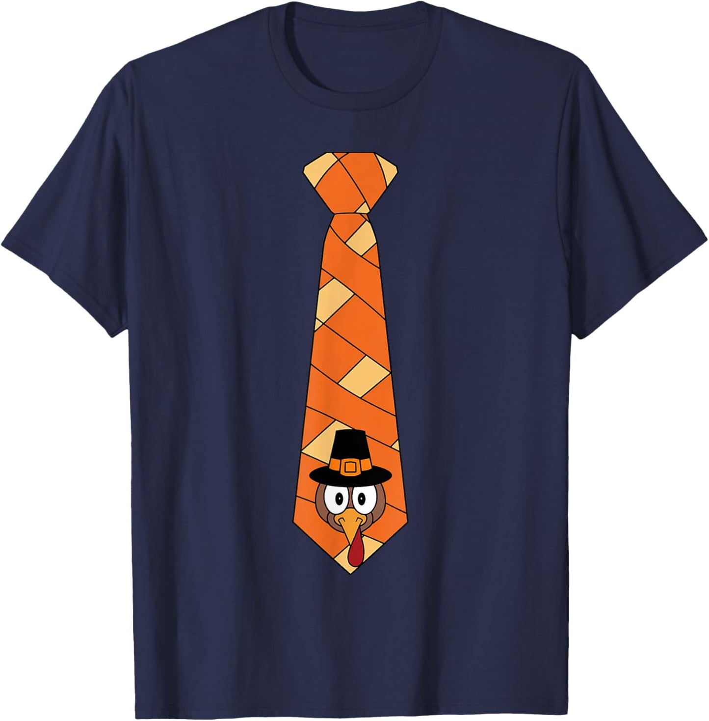 Funny Turkey Tie Thanksgiving Costume Pilgrim Hat T-Shirt - T-Shirt | Navy