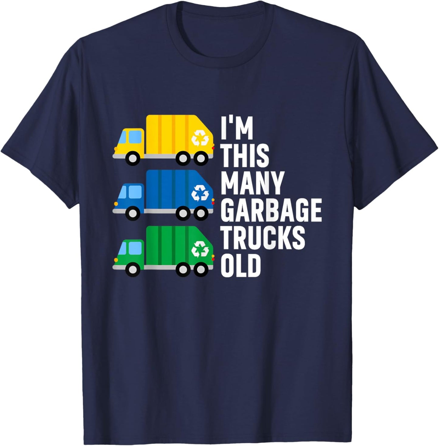 3rd Birthday 3 Years Old - I'm This Many Garbage Trucks Old T-Shirt - T-Shirt | Navy