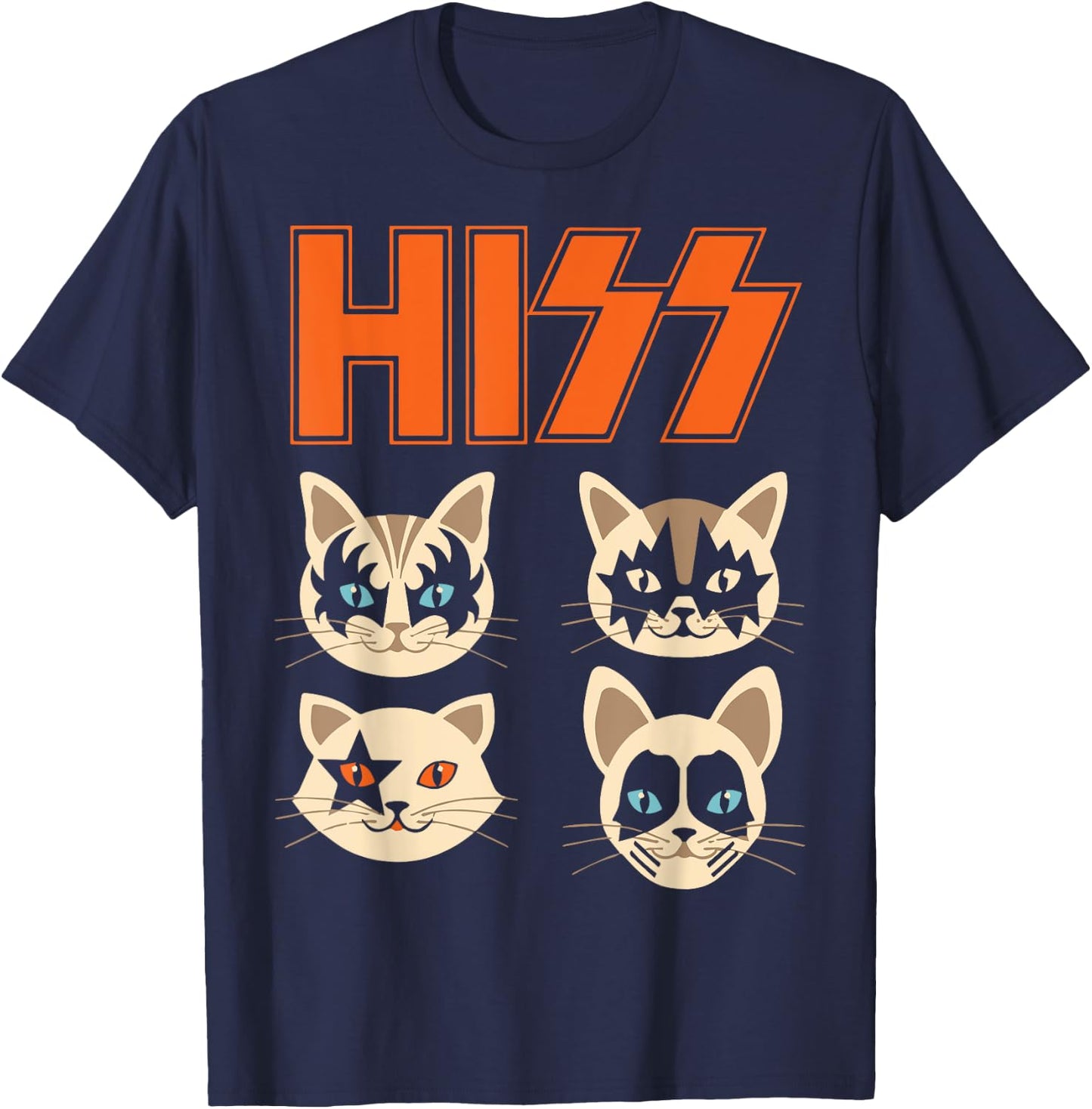 Hiss Funny Cats Kittens Rock Rockin T-Shirt - T-Shirt | Navy