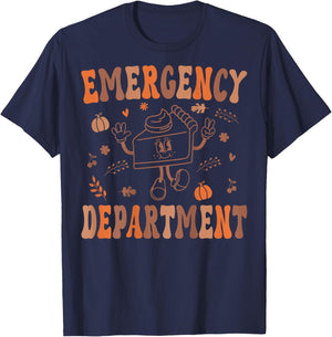 Emergency Department Thanksgiving ER Nurse ED Nurse On Back T-Shirt - T-Shirt | Navy