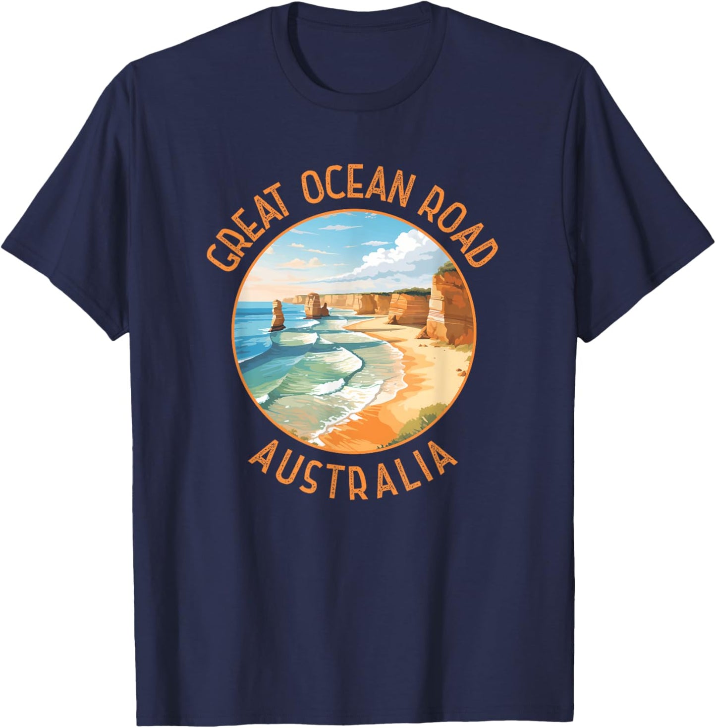 Great Ocean Road Australia Distressed Circle T-Shirt - T-Shirt | Navy