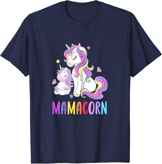 Cute Mamacorn Unicorn Mom Birthday Outfit Rainbow Colors T-Shirt - T-Shirt | Navy
