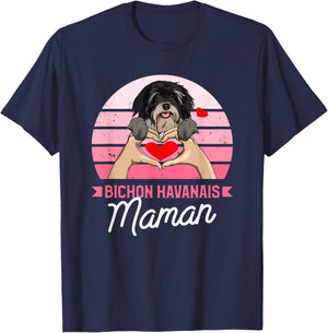 Bichon Havanese Mom Heart Dog Love T-Shirt - T-Shirt | Navy