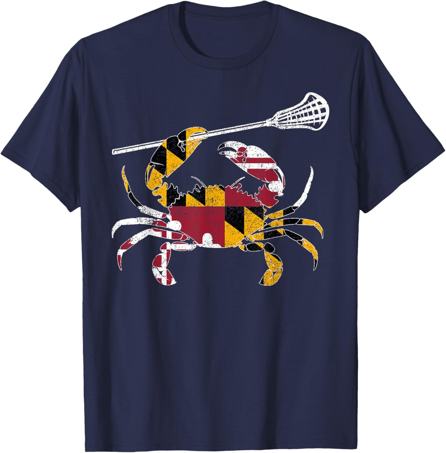 Maryland Blue Crab Lacrosse Lover Flag of Maryland T-Shirt - T-Shirt | Navy