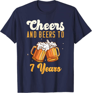 Cheers And Beers 7 Years Anniversary Birthday T-Shirt - T-Shirt | Navy