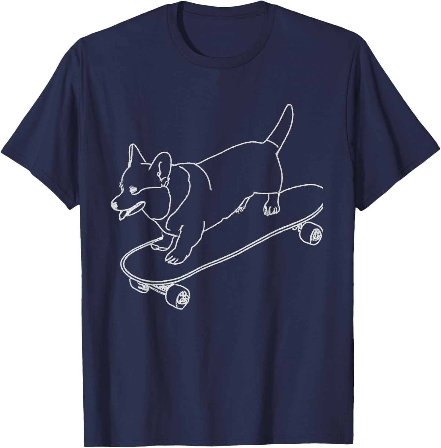 Corgi Skateboarding Outline Line Drawing Skater Corgi Dog T-Shirt - T-Shirt | Navy