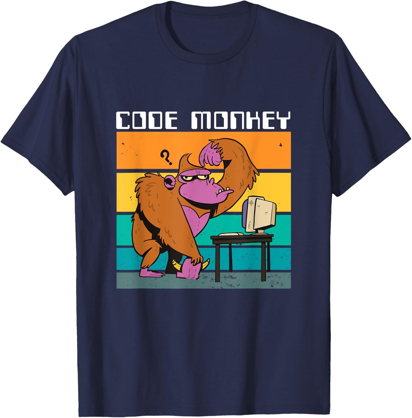 Code Monkey Gorilla Retro Coding Coder PC Nerd Geek Web Gift T-Shirt - T-Shirt | Navy