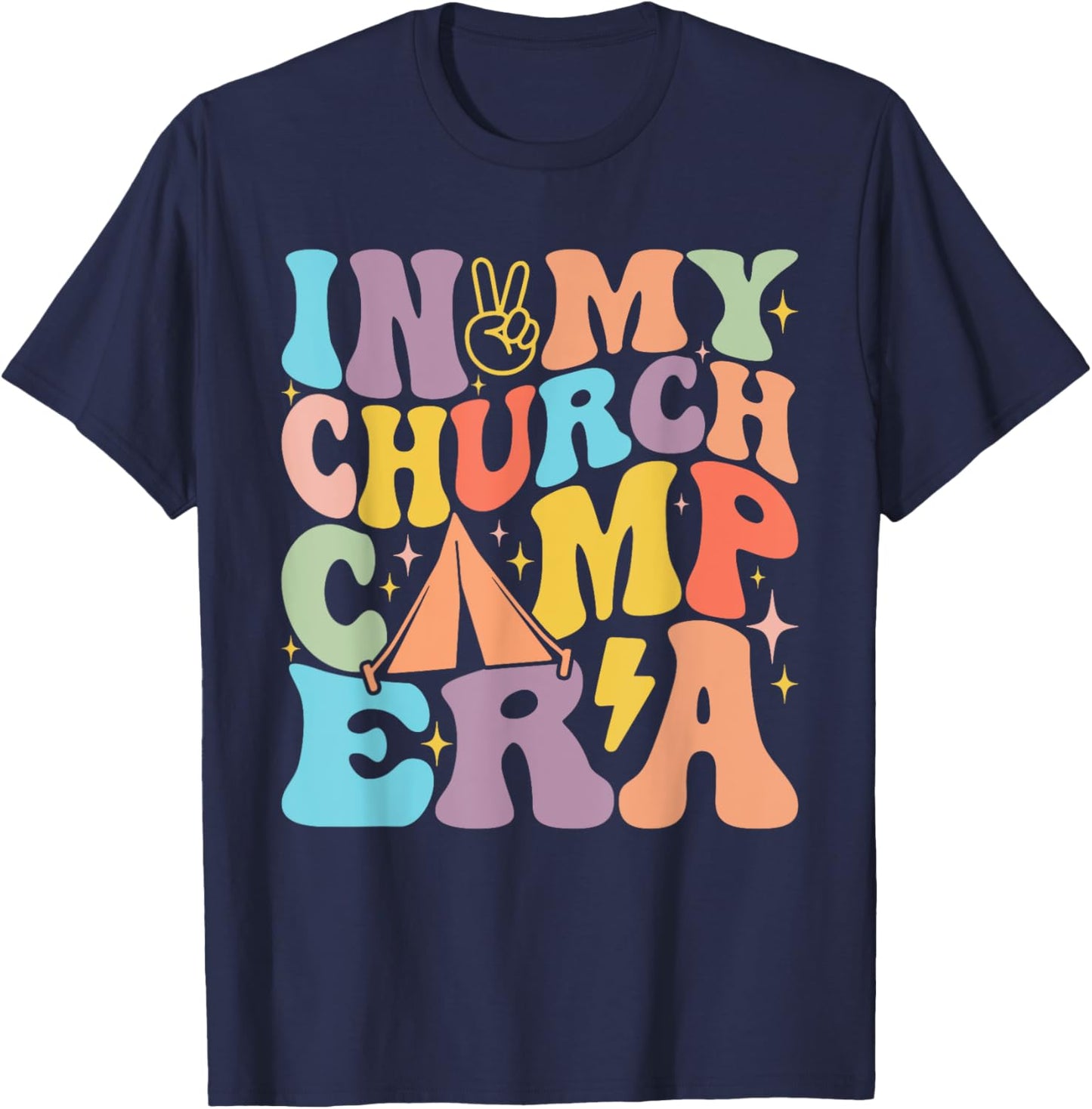 In My Groovy Church Camp Era Summer Vacation Camping Squad T-Shirt - T-Shirt | Navy
