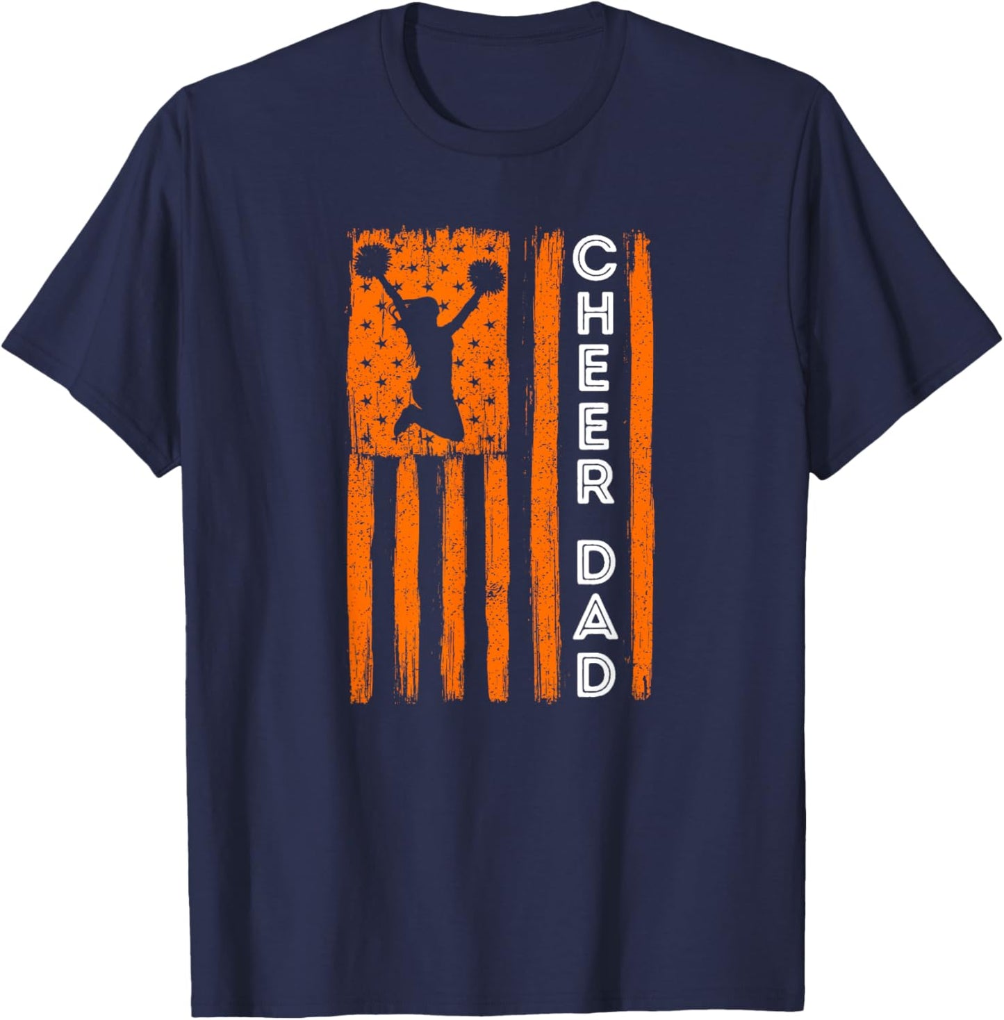 Cheer Dad Orange Cheerleading Flag T-Shirt - T-Shirt | Navy