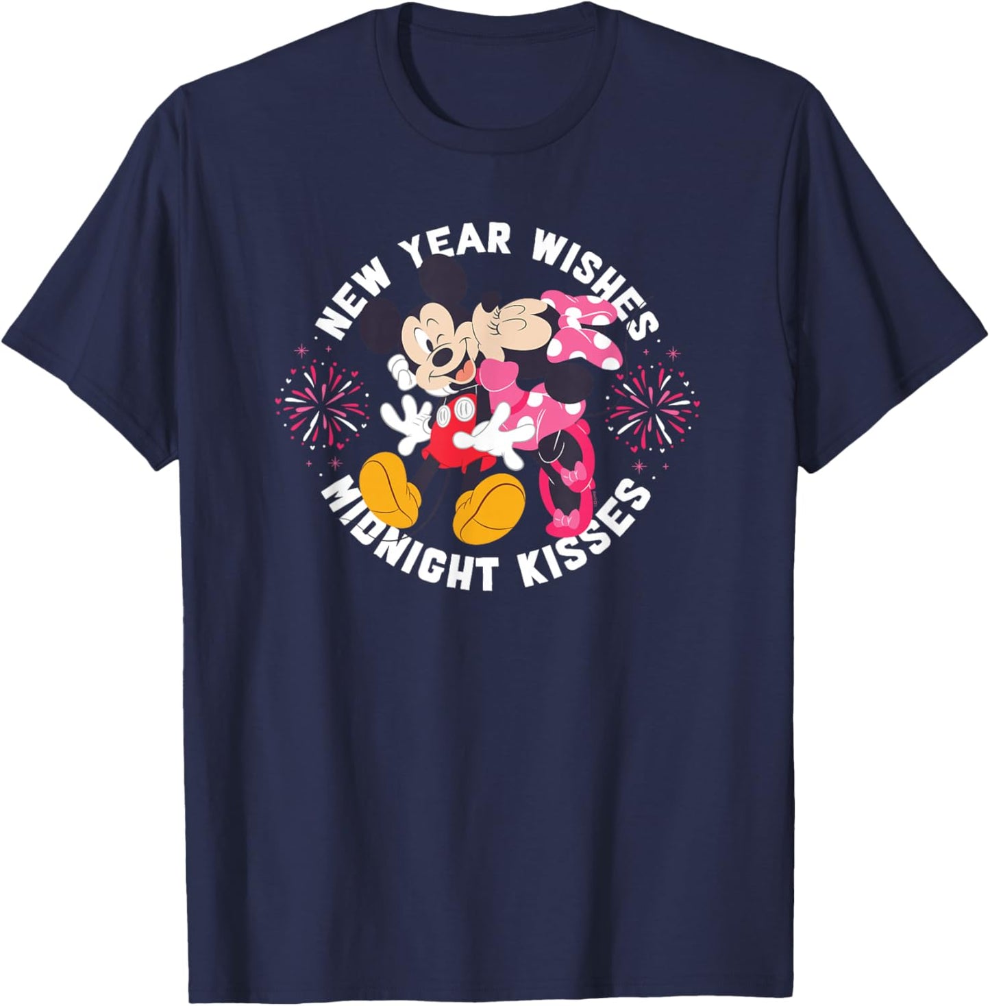 Disney Mickey & Minnie Mouse New Year Wishes Midnight Kisses T-Shirt - T-Shirt | Navy