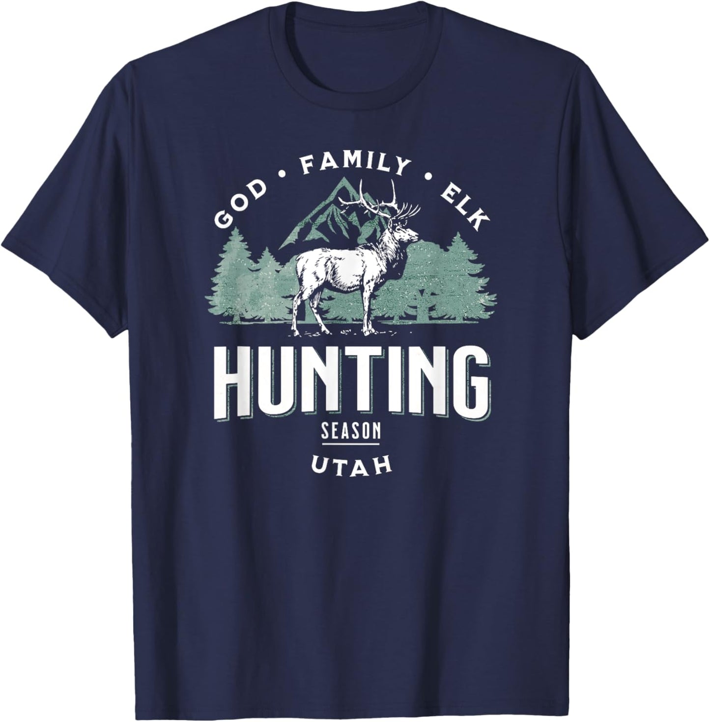 Utah God, Family, Elk Hunting Season Illustration T-Shirt - T-Shirt | Navy