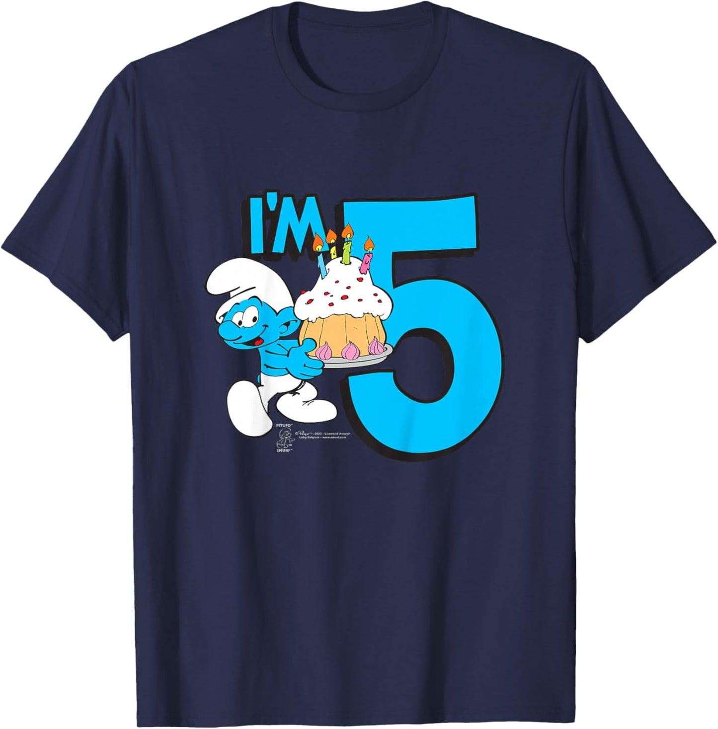 Kids The Smurfs Birthday I'm 5 T-Shirt - T-Shirt | Navy