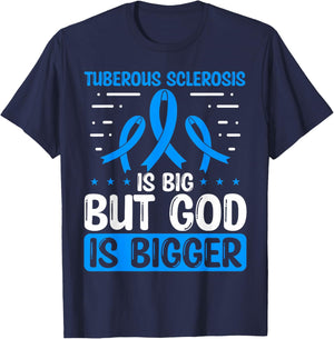 Tuberous Sclerosis Awareness God Is bigger TSC Ribbon T-Shirt - T-Shirt | Navy