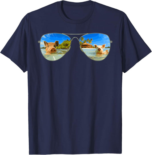 The Bahamas Pigs Swimming Sunglasses Caribbean Beach Summer T-Shirt - T-Shirt | Navy