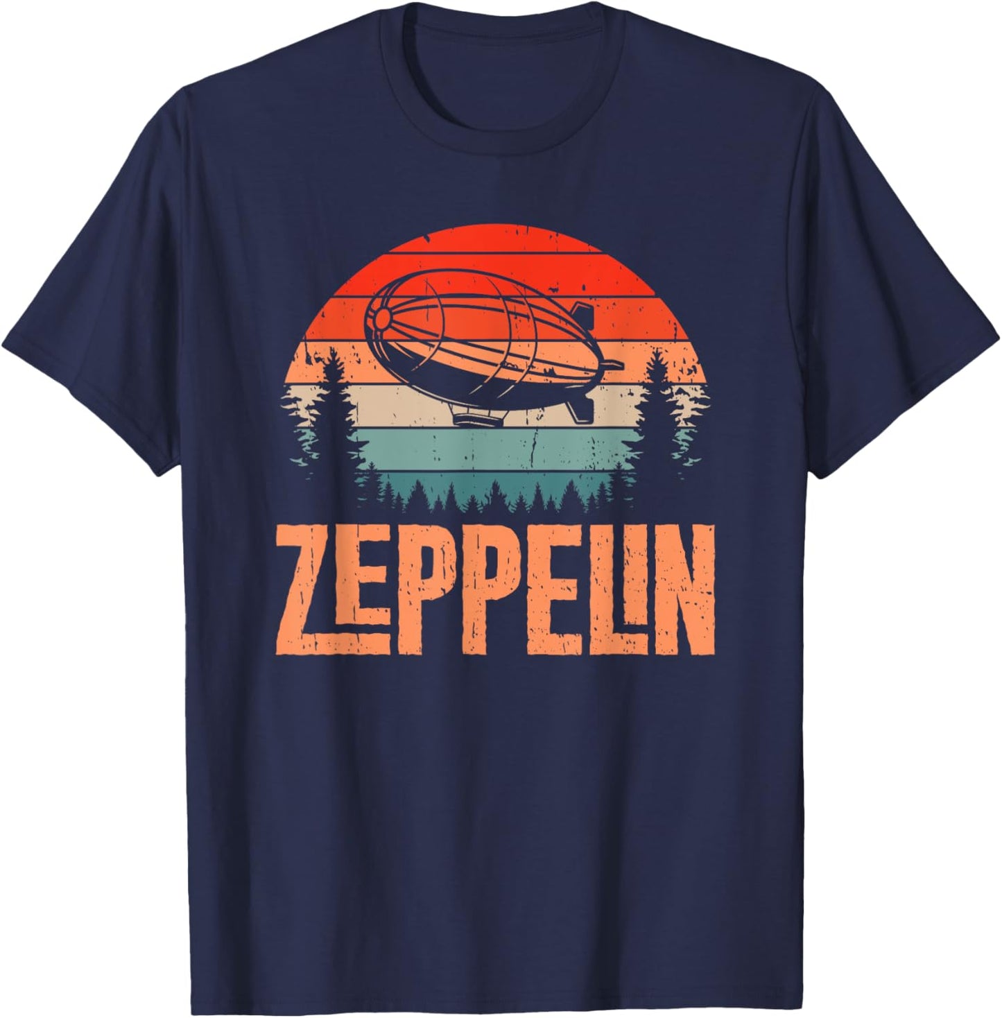 Zeppelin Retro Vintage Sunset 70s 80s Dirigible Airship T-Shirt - T-Shirt | Navy