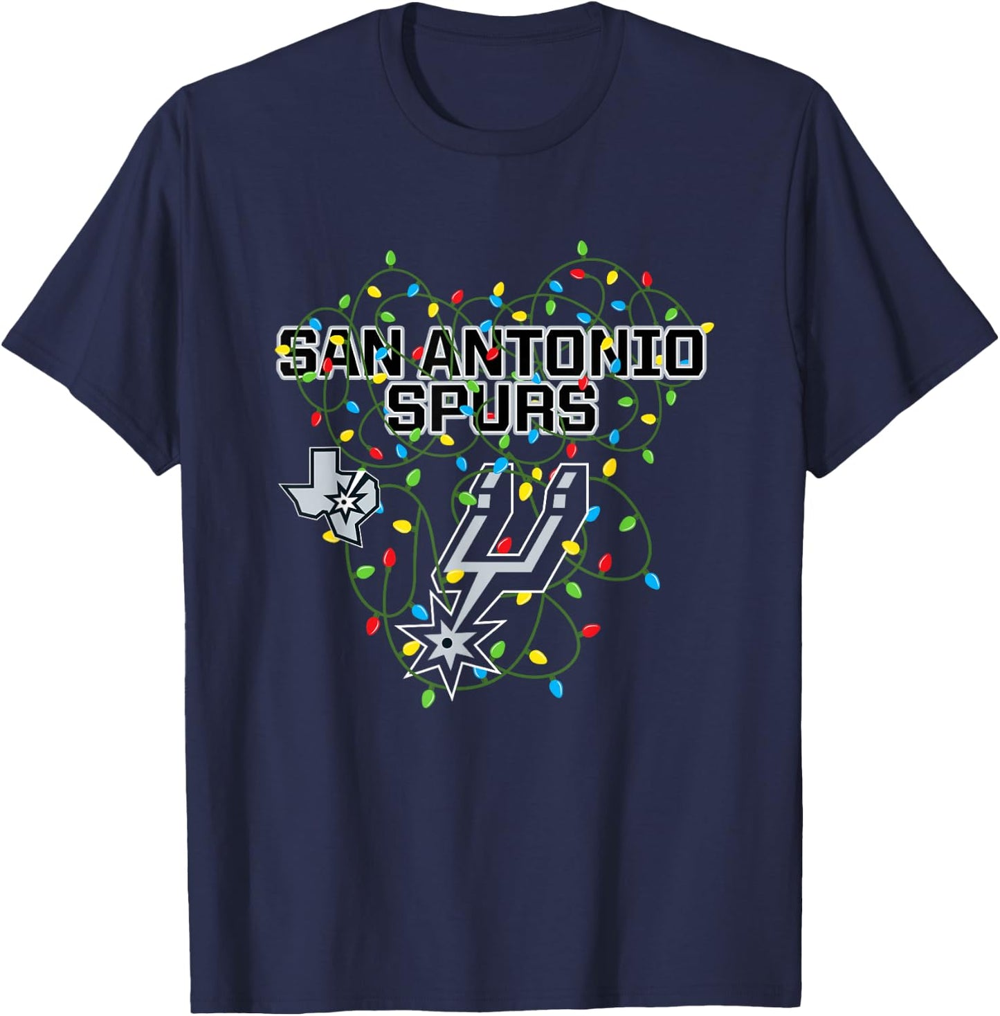 NBA San Antonio Spurs Christmas Lights Holiday T-Shirt - T-Shirt | Navy
