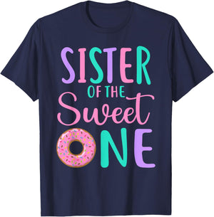 Sister of the Sweet one Sis 1st Birthday Girl Donut Party T-Shirt - T-Shirt | Navy
