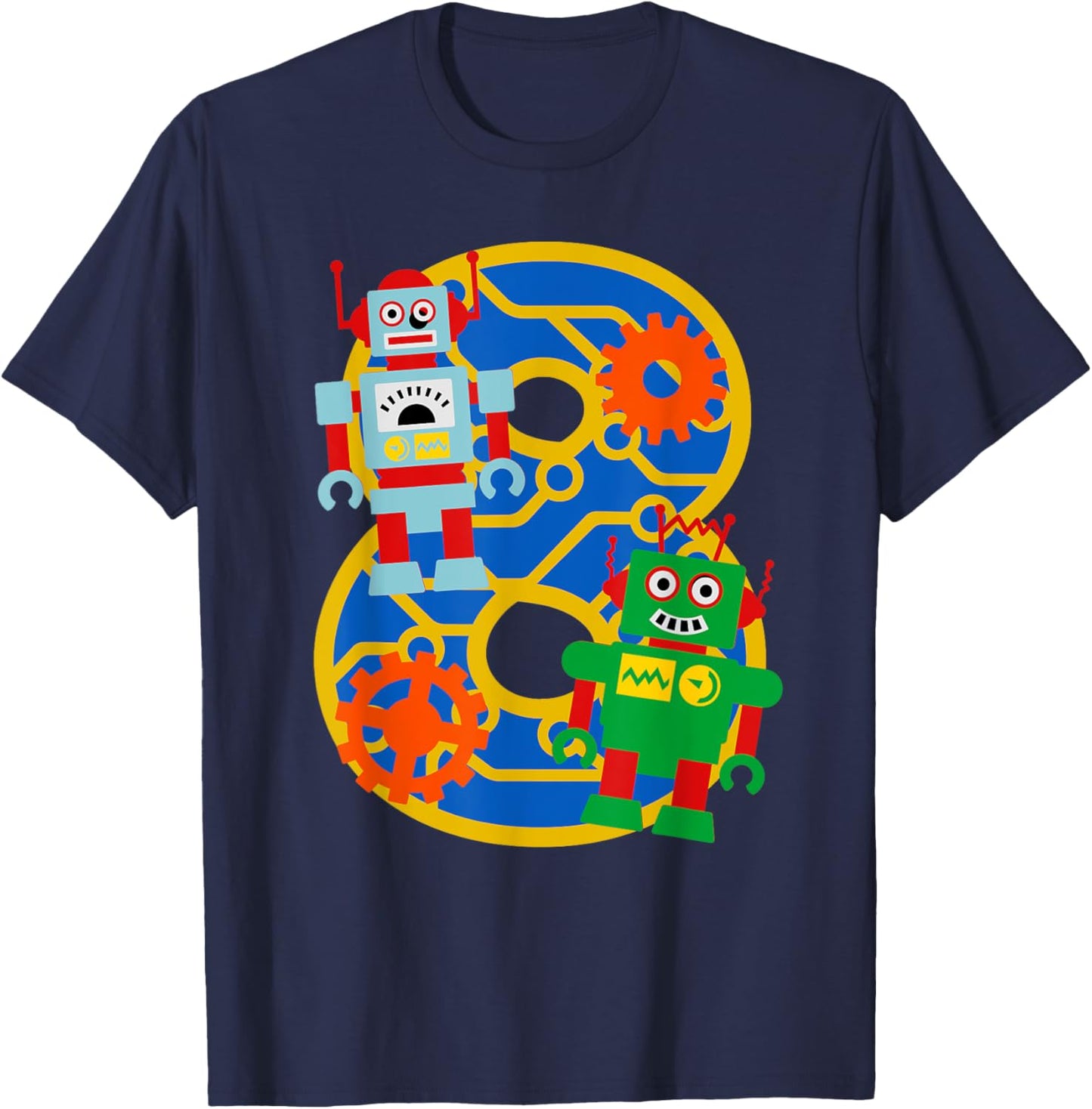 8th Birthday Kids 8 Year Old Little Robot Robotics Engineer T-Shirt - T-Shirt | Navy