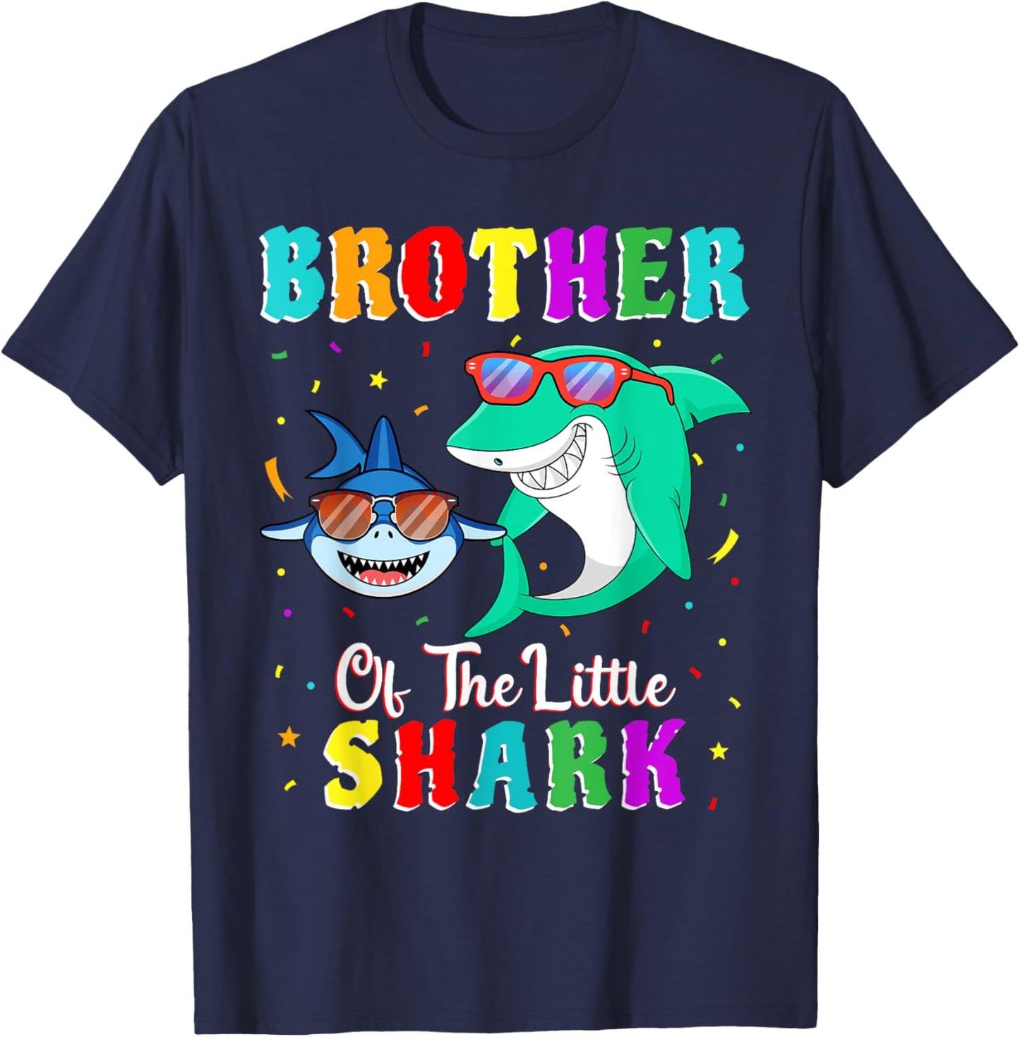 Brother Of The Little Shark Little Brother Shark Birthday T-Shirt - T-Shirt | Navy