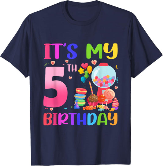 It's My 5th Birthday Girl Candy Candyland 5 Year Old T-Shirt - T-Shirt | Navy