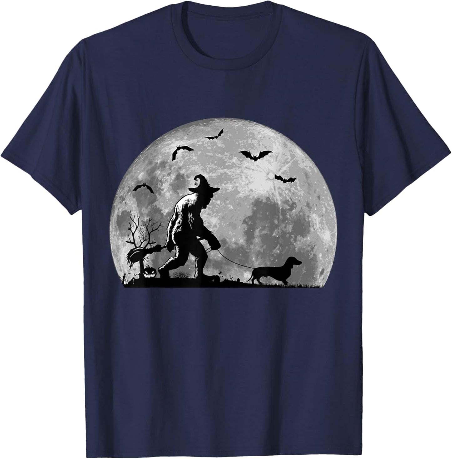 Bigfoot Walking Dachshund Dog Sasquatch Halloween Men Women Kids T-Shirt - T-Shirt | Navy