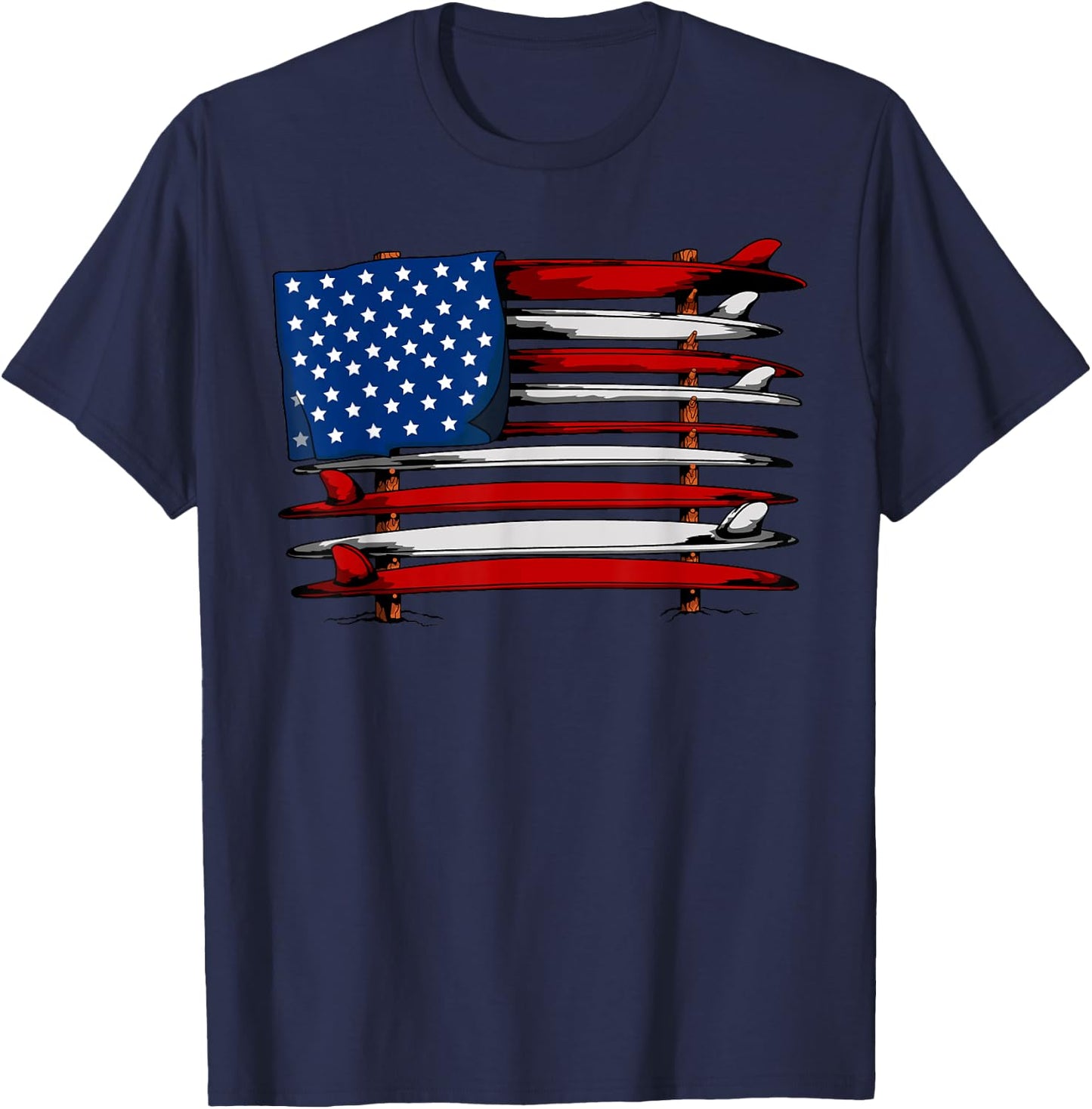 Surfboard USA American Flag Vintage Surfing Surf Surfer Dude T-Shirt - T-Shirt | Navy