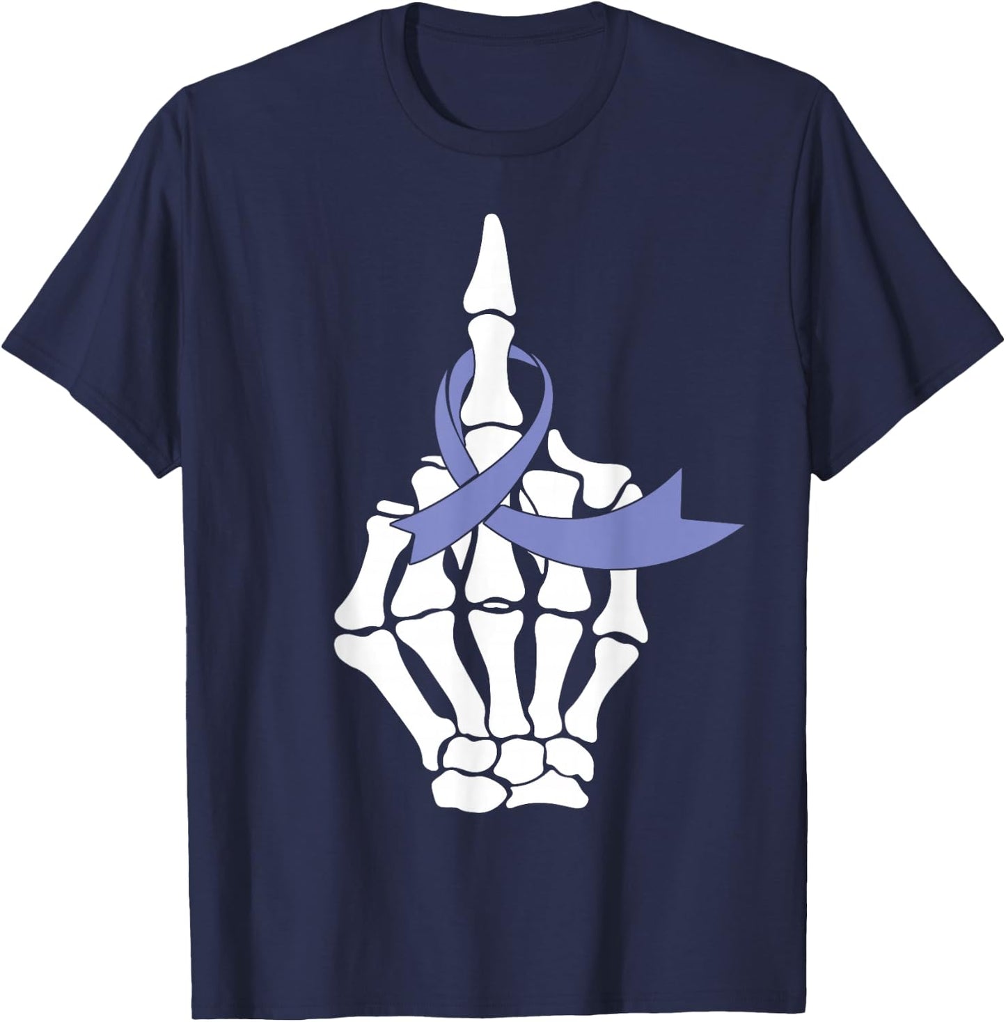 Fuck Esophageal Cancer Middle Finger Periwinkle Ribbon T-Shirt - T-Shirt | Navy