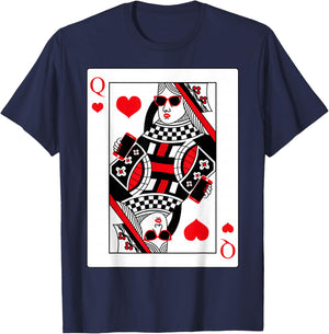 Modern Cool Queen Of Hearts Card Red Sunglasses Graphic T-Shirt - T-Shirt | Navy