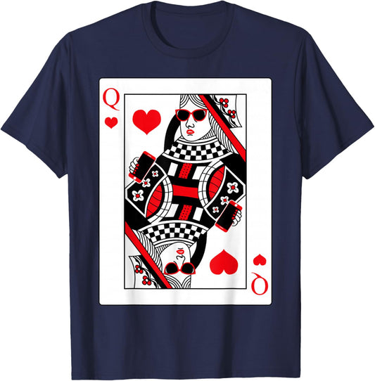 Modern Cool Queen Of Hearts Card Red Sunglasses Graphic T-Shirt - T-Shirt | Navy