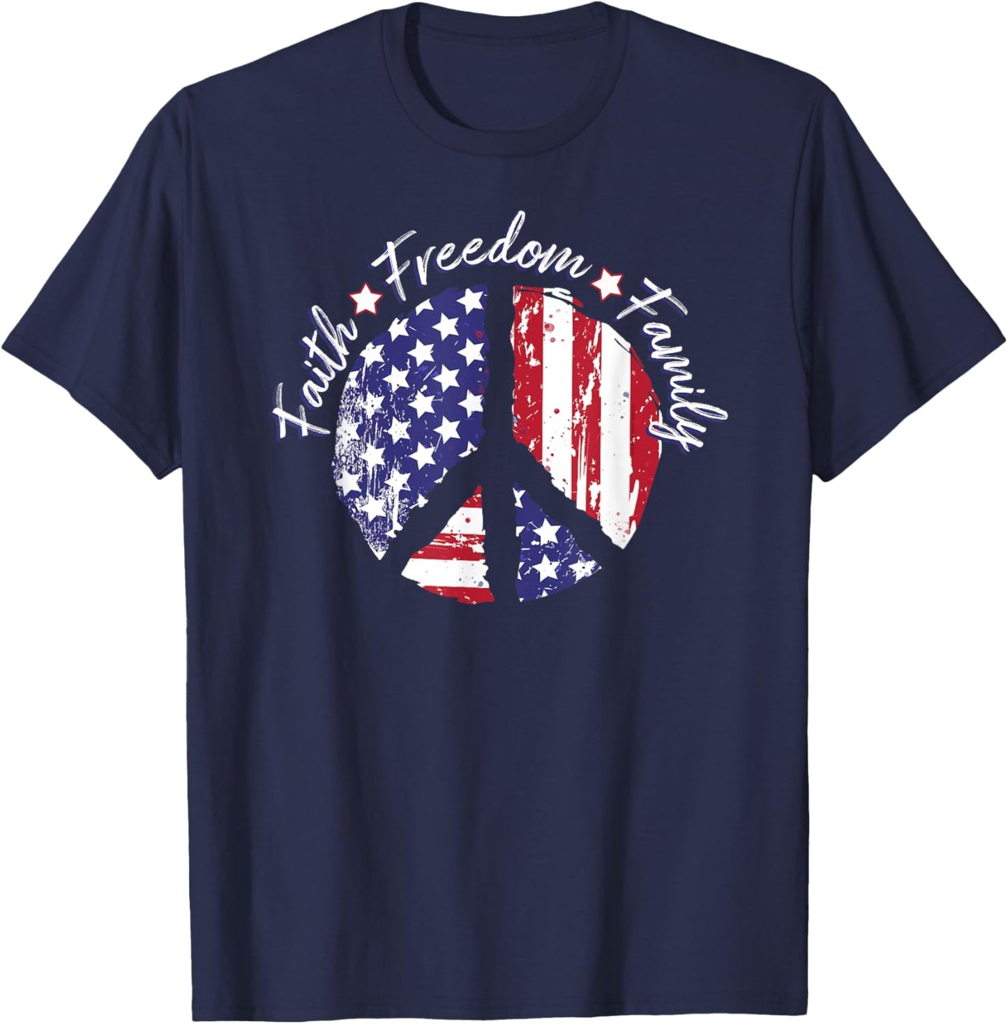 Patriotic Peace Sign USA Flag Faith Freedom Family T-Shirt - T-Shirt | Navy