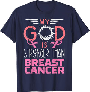 My God Stronger Than Breast Cancer Awareness Christian Women T-Shirt - T-Shirt | Navy