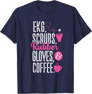 EKG Scrubs Rubber Gloves EKG Tech Cardiac Nurse Nursing RN T-Shirt - T-Shirt | Navy