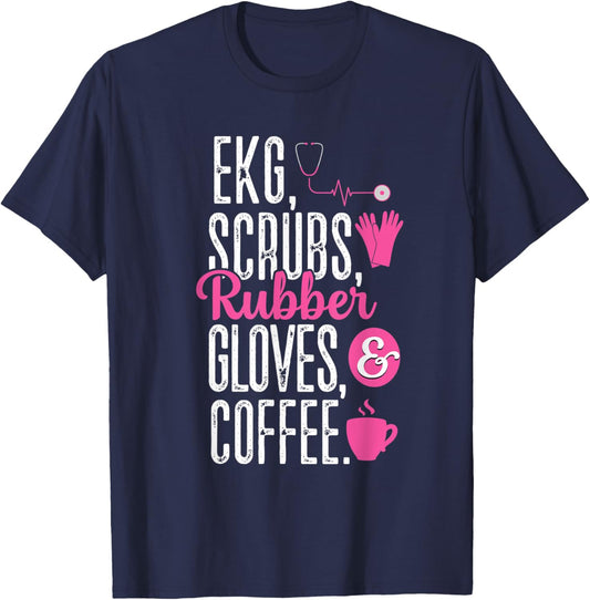 EKG Scrubs Rubber Gloves EKG Tech Cardiac Nurse Nursing RN T-Shirt - T-Shirt | Navy
