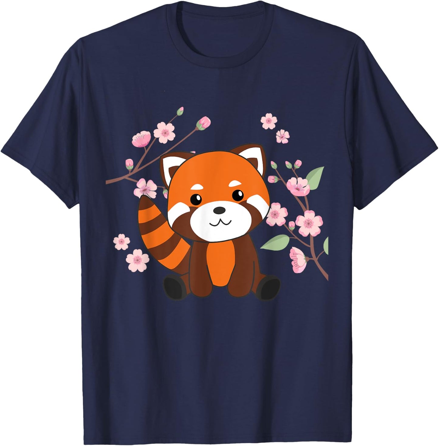 Red Panda Sweet Animals For Kawaii Cherry Blossoms T-Shirt - T-Shirt | Navy