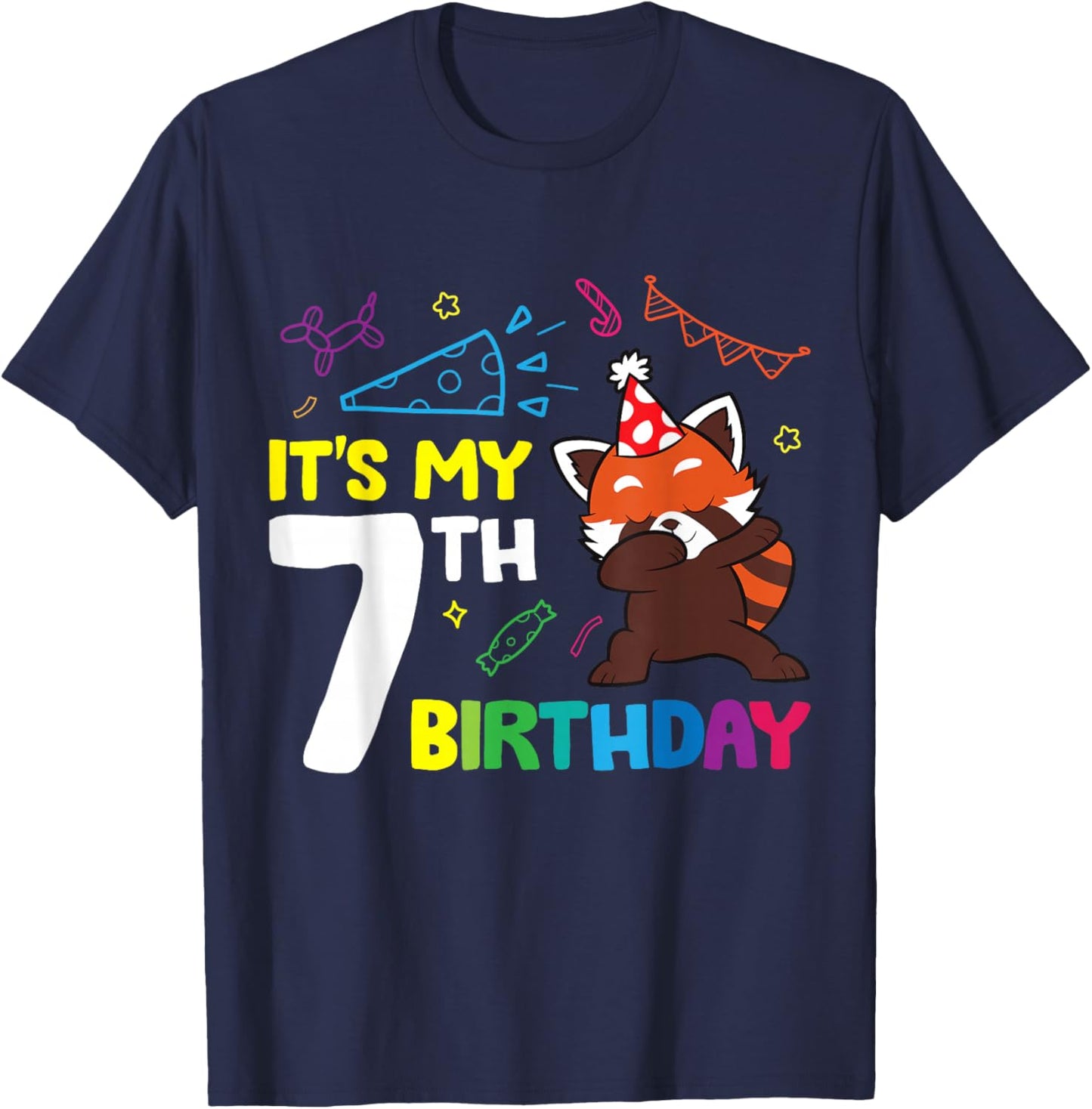 Red Panda Birthday It's My 7th Birthday Red Panda T-Shirt - T-Shirt | Navy