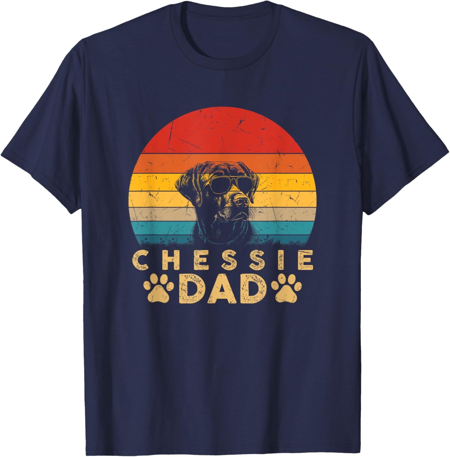 Vintage Cool Chessie Dad Dog Lovers Paw Print Fathers Day T-Shirt - T-Shirt | Navy