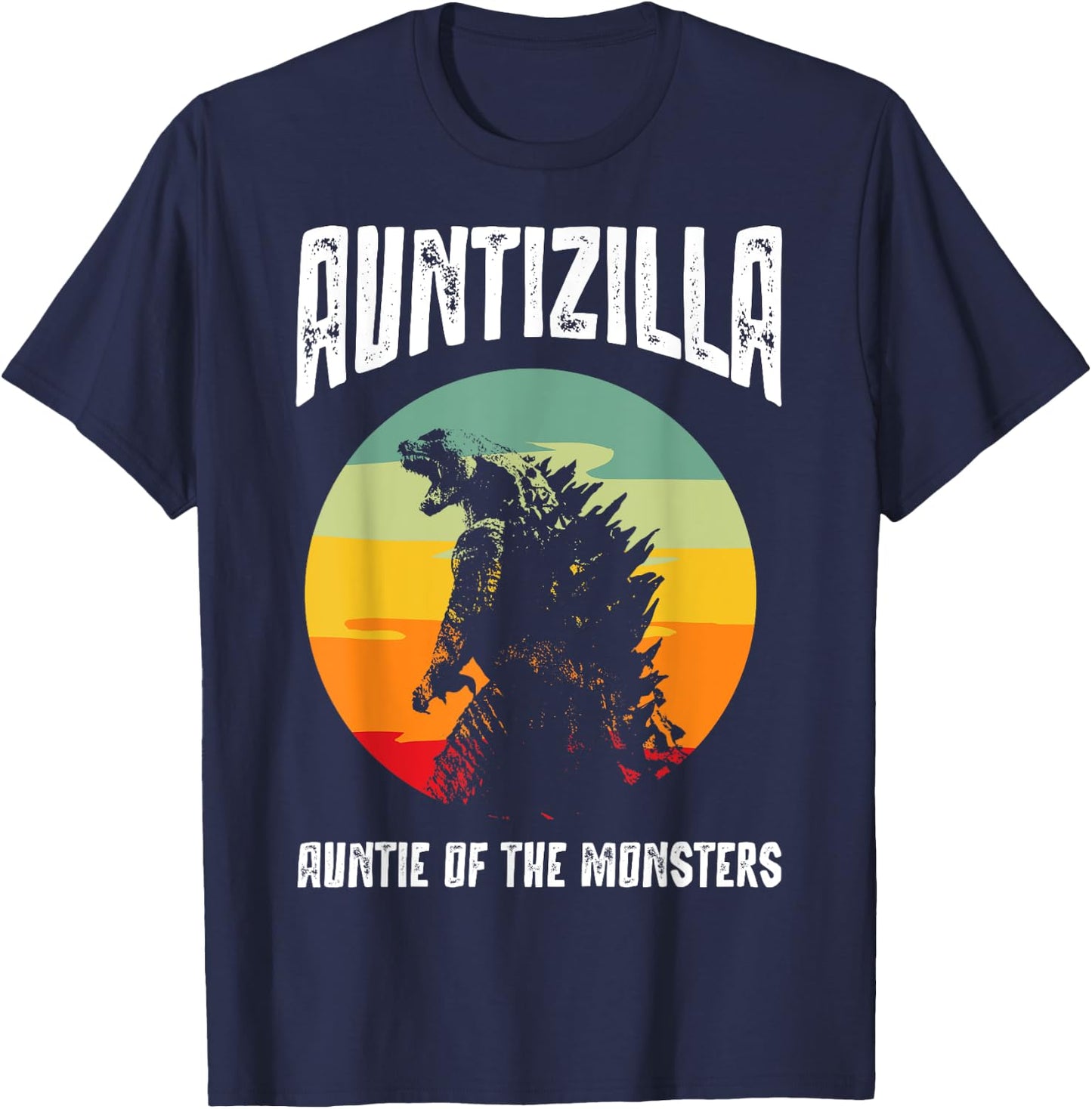 Auntzilla Aunt Of The Monsters Retro Vintage Sunset T-Shirt - T-Shirt | Navy