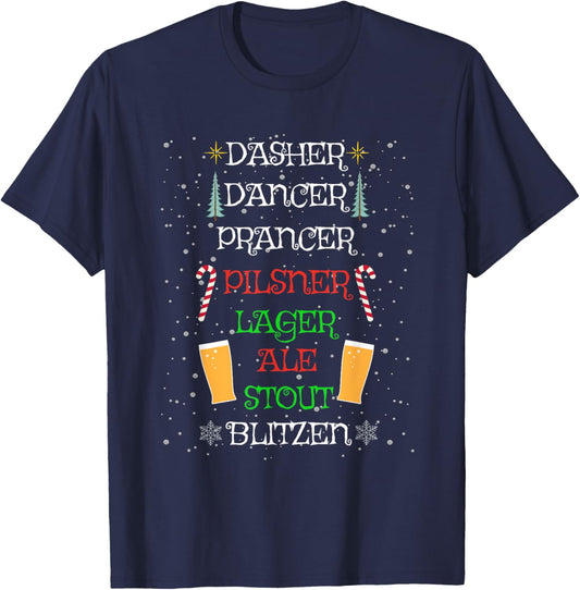 Cute Christmas Reindeer Pilsner Lager Ale Stout Beer Lover T-Shirt - T-Shirt | Navy