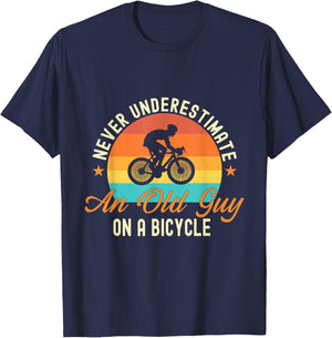 Never Underestimate An Old Guy On A Bicycle Cycling T-Shirt - T-Shirt | Navy