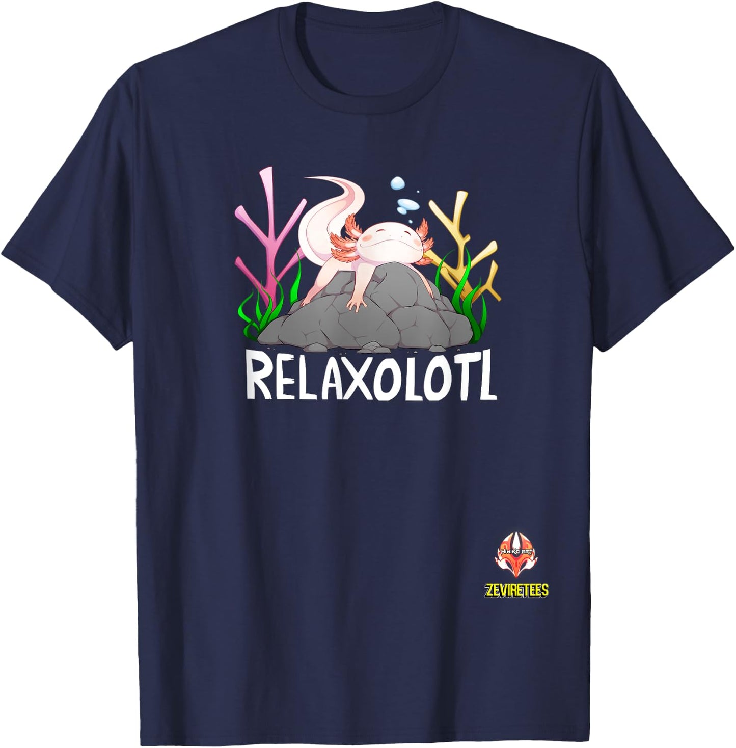 Relaxolotl a cute relaxing axolotl on a rock T-Shirt - T-Shirt | Navy